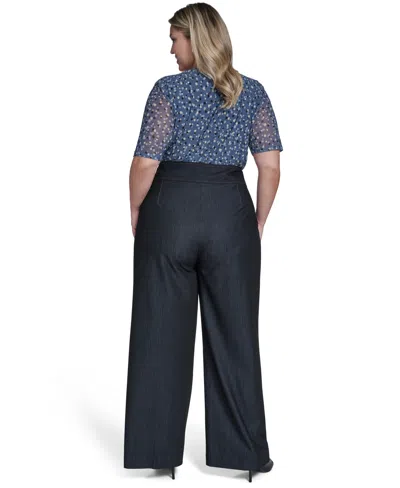 Calvin Klein Plus Size Wide-leg Mid Rise Pants In Black