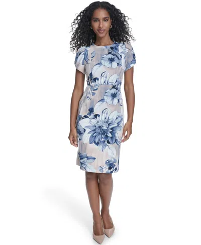 Calvin Klein Petite Printed Short-sleeve Midi Dress In Multi