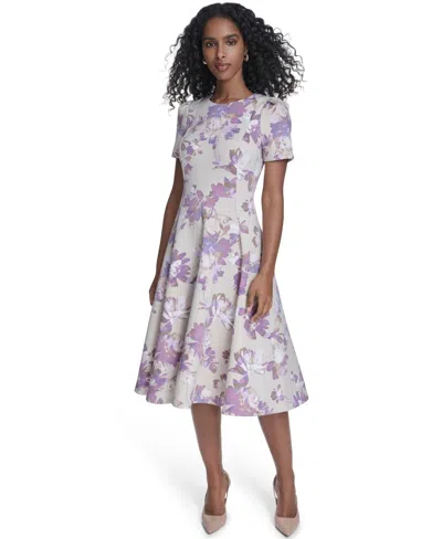 Calvin Klein Women's Short-sleeve Scuba Midi Dress In Multi