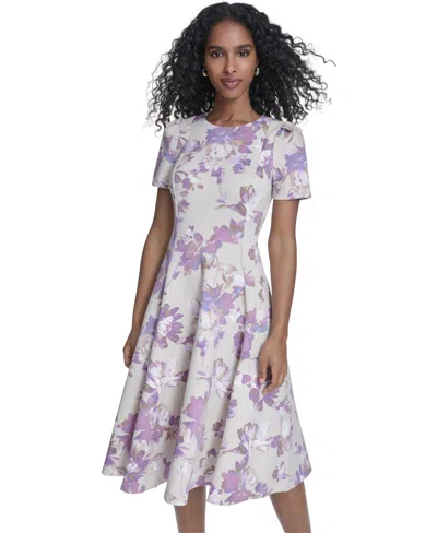 Calvin Klein Women's Short-sleeve Scuba Midi Dress In Multi