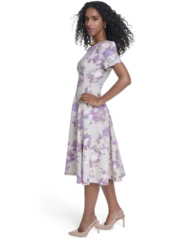 Calvin Klein Women's Short-sleeve Scuba Midi Dress In Multi