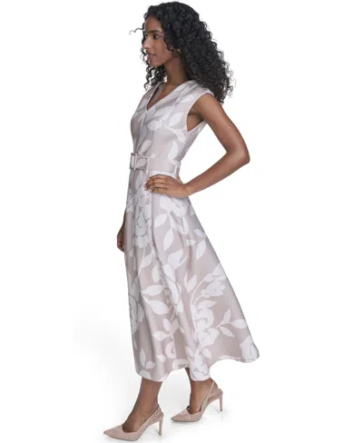 Calvin Klein Women's Scuba Belted V-neck Midi Dress In Multi