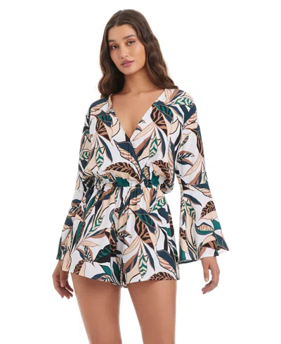 Bar Iii Women's Safari Chic Wrap Long-sleeve Romper, Macy's Exclusive In Multi
