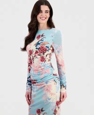 14th Place Juniors' Floral Mesh Midi Dress In Multi