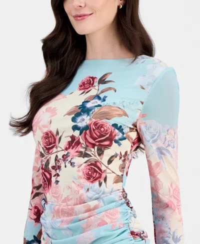 14th Place Juniors' Floral Mesh Midi Dress In Multi