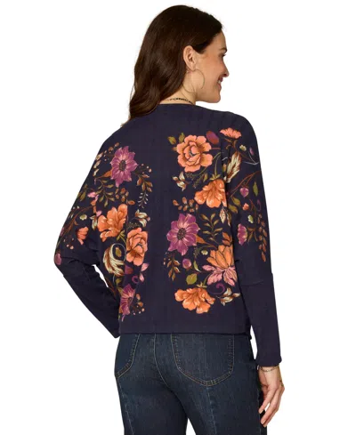 Democracy Petite Long-sleeve Batwing Surplus Placement Print Knit Top In Multi