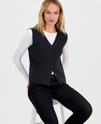 Eileen Fisher Women's Merino Wool V-neck Button Vest In Gray