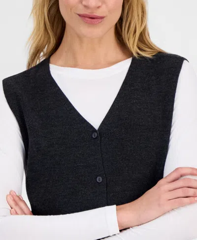 Eileen Fisher Women's Merino Wool V-neck Button Vest In Gray