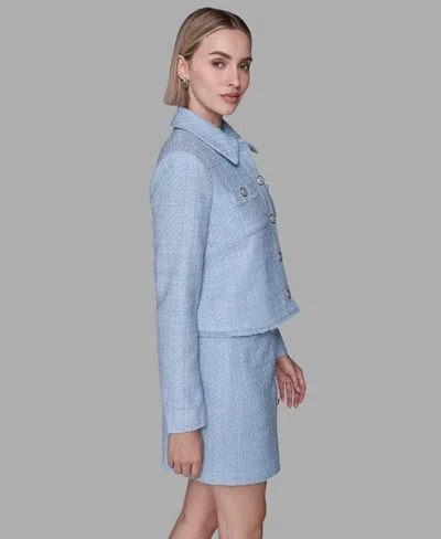 Karl Lagerfeld Women's Cropped Long-sleeve Tweed Jacket In Blue