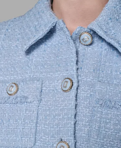 Karl Lagerfeld Women's Cropped Long-sleeve Tweed Jacket In Blue