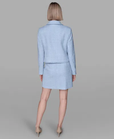 Karl Lagerfeld Women's Cropped Long-sleeve Tweed Jacket In Blue