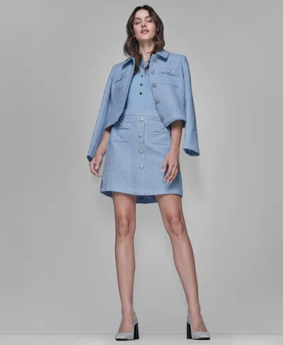 Karl Lagerfeld Women's Cropped Long-sleeve Tweed Jacket In Blue