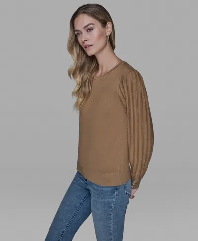 Karl Lagerfeld Petite Crewneck Long-sleeve Sweater In Brown