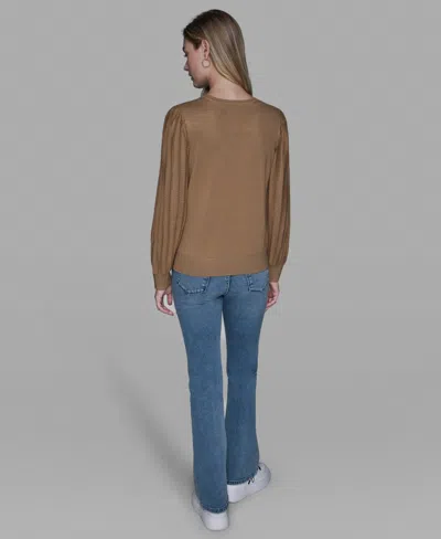 Karl Lagerfeld Petite Crewneck Long-sleeve Sweater In Brown