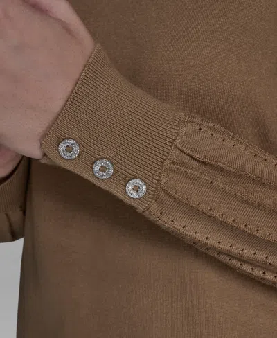 Karl Lagerfeld Petite Crewneck Long-sleeve Sweater In Brown