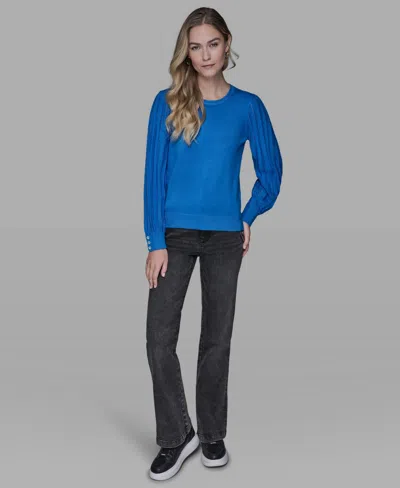 Karl Lagerfeld Petite Crewneck Long-sleeve Sweater In Blue