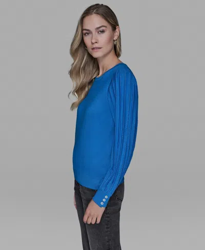 Karl Lagerfeld Petite Crewneck Long-sleeve Sweater In Blue