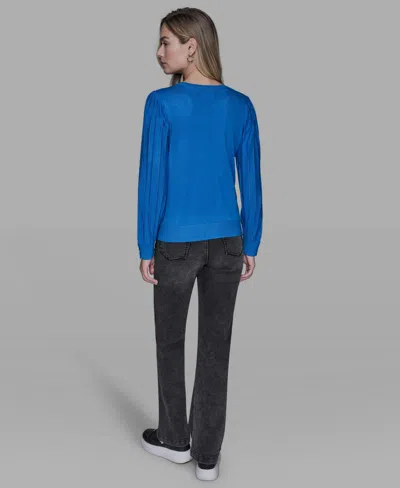 Karl Lagerfeld Petite Crewneck Long-sleeve Sweater In Blue
