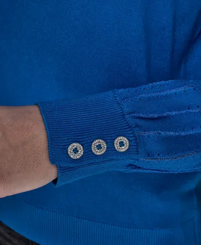 Karl Lagerfeld Petite Crewneck Long-sleeve Sweater In Blue