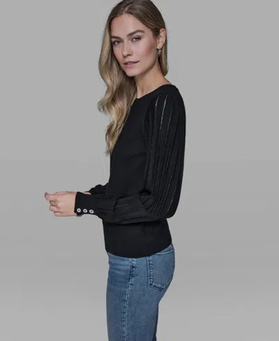 Karl Lagerfeld Petite Crewneck Long-sleeve Sweater In Black