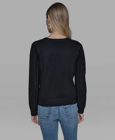 Karl Lagerfeld Petite Crewneck Long-sleeve Sweater In Black