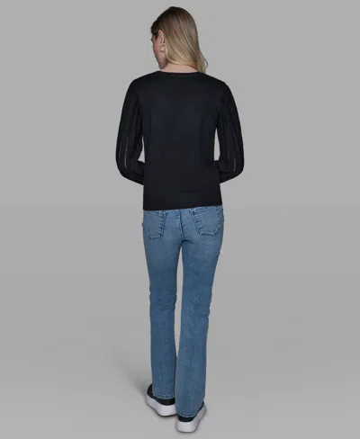 Karl Lagerfeld Petite Crewneck Long-sleeve Sweater In Black
