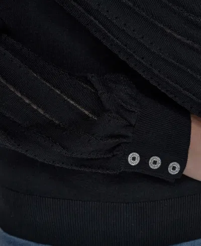 Karl Lagerfeld Petite Crewneck Long-sleeve Sweater In Black