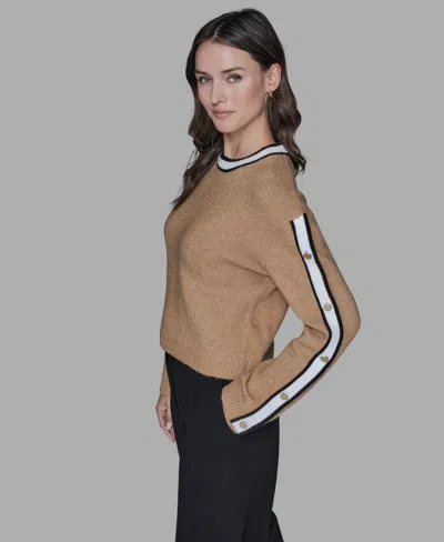 Karl Lagerfeld Petite Crewneck Long-sleeve Sweater In Brown