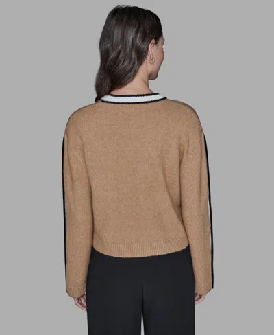 Karl Lagerfeld Petite Crewneck Long-sleeve Sweater In Brown
