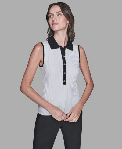 Karl Lagerfeld Women's Sleeveless Collared Sweater In White