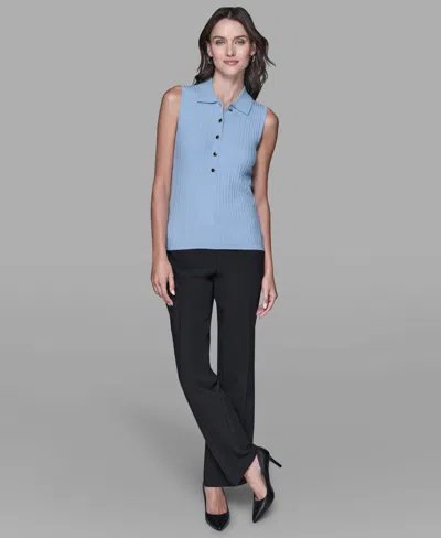 Karl Lagerfeld Women's Sleeveless Collared Sweater In Blue