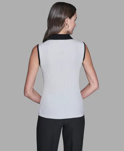 Karl Lagerfeld Women's Sleeveless Collared Sweater In White