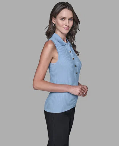 Karl Lagerfeld Women's Sleeveless Collared Sweater In Blue