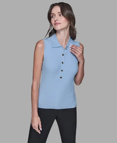 Karl Lagerfeld Women's Sleeveless Collared Sweater In Blue