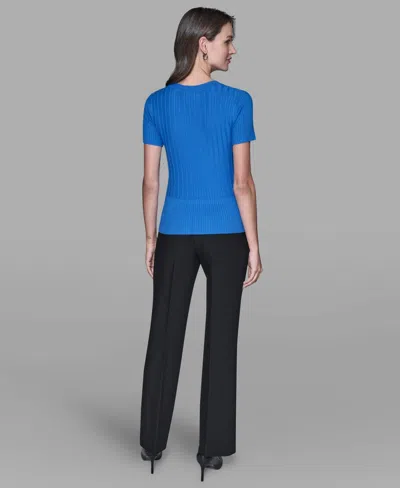 Karl Lagerfeld Women's Ribbed Short-sleeve Sweater In Blue