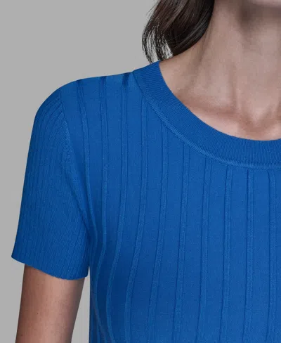 Karl Lagerfeld Women's Ribbed Short-sleeve Sweater In Blue