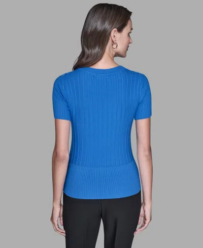 Karl Lagerfeld Women's Ribbed Short-sleeve Sweater In Blue