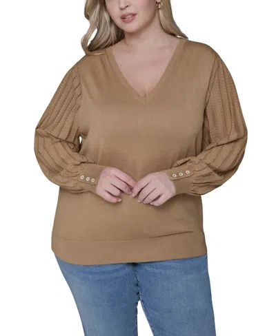 Karl Lagerfeld Plus Size V-neck Long-sleeve Sweater In Brown