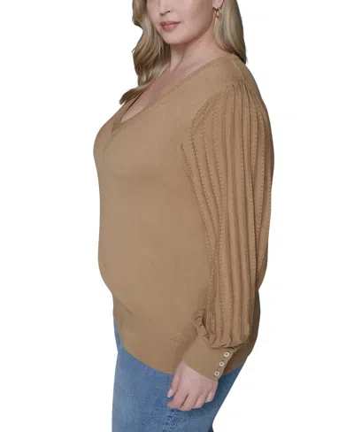 Karl Lagerfeld Plus Size V-neck Long-sleeve Sweater In Brown