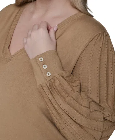 Karl Lagerfeld Plus Size V-neck Long-sleeve Sweater In Brown