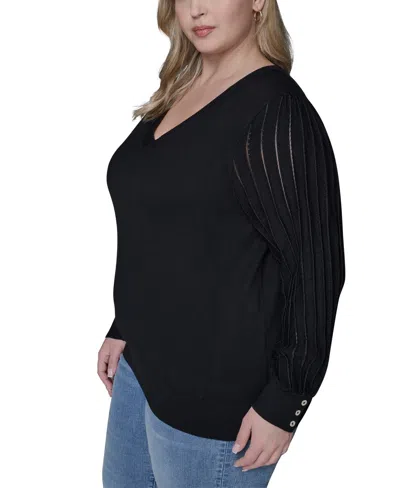 Karl Lagerfeld Plus Size V-neck Long-sleeve Sweater In Black