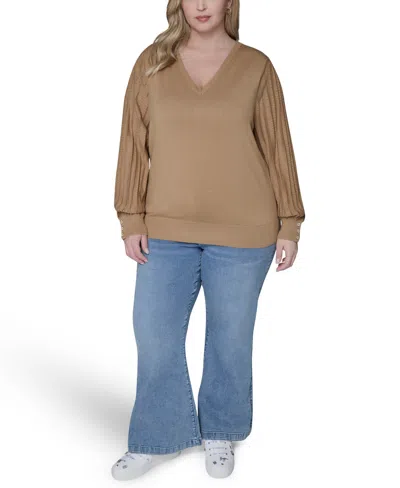 Karl Lagerfeld Plus Size V-neck Long-sleeve Sweater In Brown