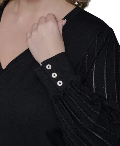 Karl Lagerfeld Plus Size V-neck Long-sleeve Sweater In Black
