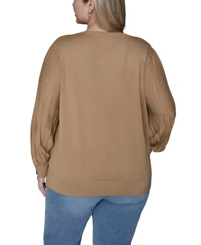 Karl Lagerfeld Plus Size V-neck Long-sleeve Sweater In Brown