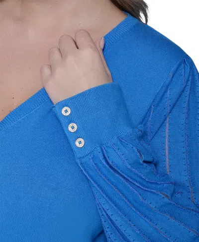 Karl Lagerfeld Plus Size V-neck Long-sleeve Sweater In Blue