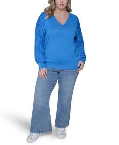 Karl Lagerfeld Plus Size V-neck Long-sleeve Sweater In Blue