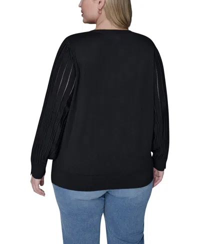 Karl Lagerfeld Plus Size V-neck Long-sleeve Sweater In Black
