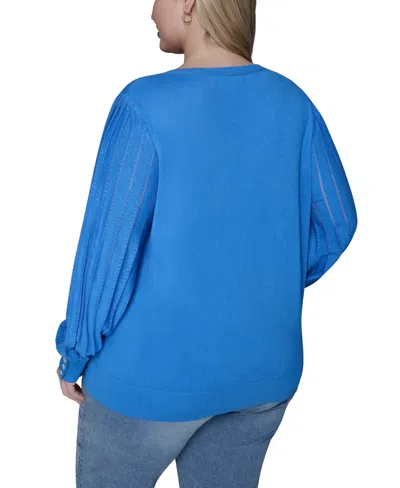 Karl Lagerfeld Plus Size V-neck Long-sleeve Sweater In Blue