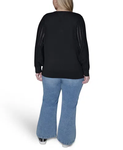 Karl Lagerfeld Plus Size V-neck Long-sleeve Sweater In Black