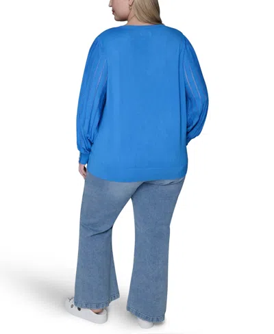 Karl Lagerfeld Plus Size V-neck Long-sleeve Sweater In Blue